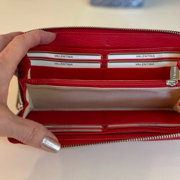 ❤️ NWOT VALENTINA ZIP AROUND RED LEATHER WALLET! - Picture 7 of 10